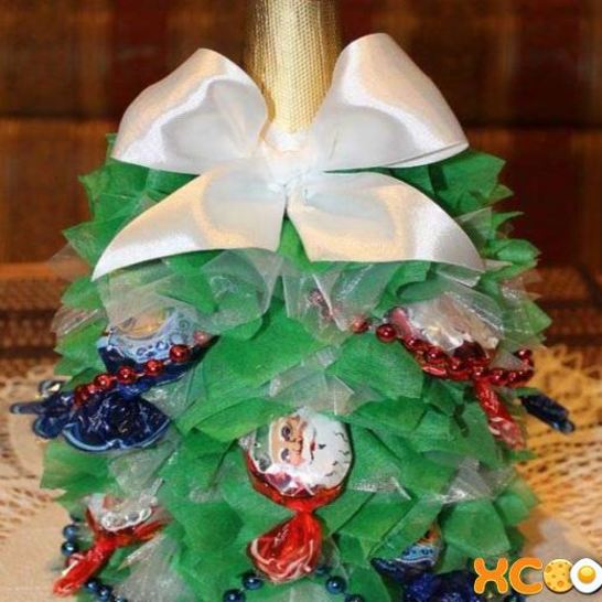 Рецепт елки из шампанского и конфет