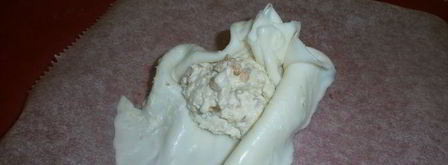 мешочки из моцареллы с кремом из сыра бри, трюфельным медом и лепестками трюфеля. Шаг 4