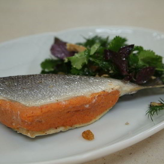 Рецепт дорады с муссом из печеных перцев