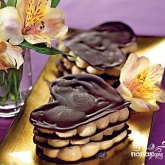 Рецепт шоколадных сердечек со сливочным муссом
