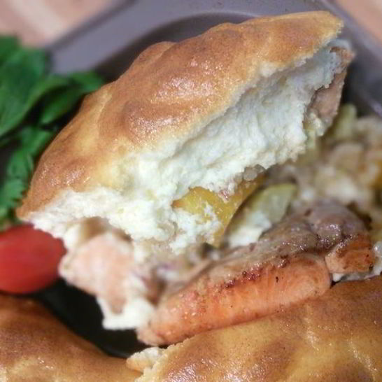 Рецепт рагу из лосося с перловкой под сырным суфле