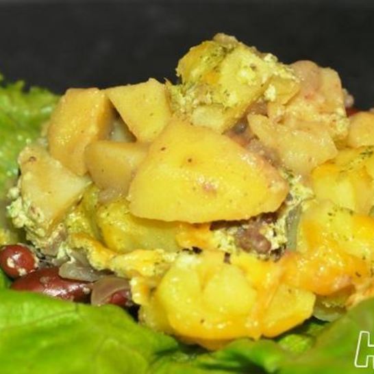 Рецепт картофеля с говядиной, фасолью и опятами