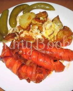 Картофель жареный с сосисками