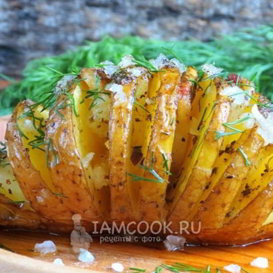 Рецепт картошки-гармошки с салом в духовке