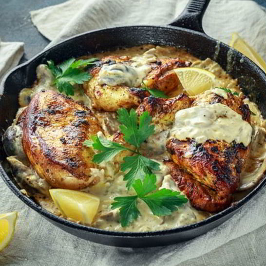 Рецепт картошки с курицей и грибами в духовке