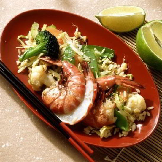 Рецепт риса с креветками и овощами