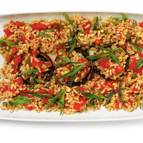 Рецепт шампиньонов с камутом, помидорами и эстрагоном