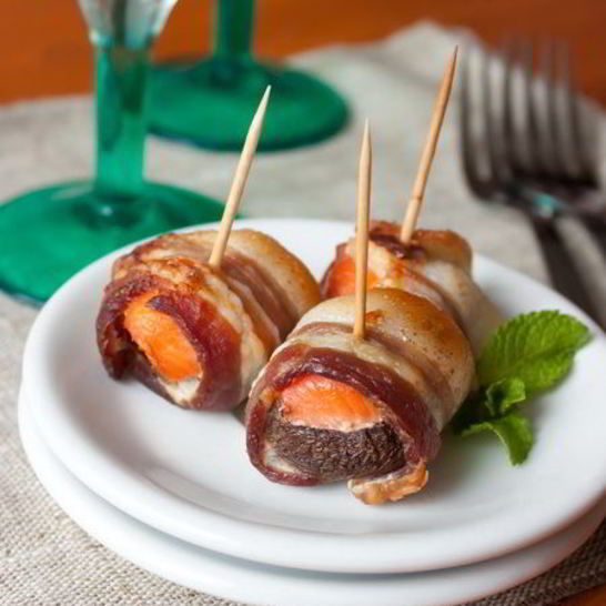 Рецепт шампиньонов с лососем в беконе