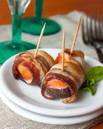 Шампиньоны с лососем в беконе