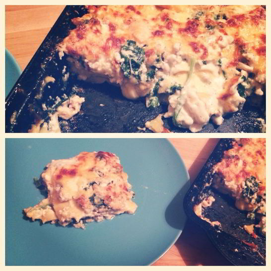 Рецепт румяной лазанья со шпинатом и курицей под соусом бешамель