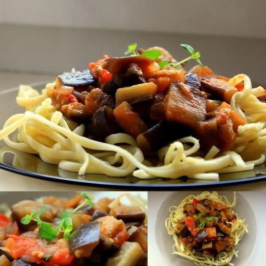 Рецепт итальянской лапши с баклажанным рагу