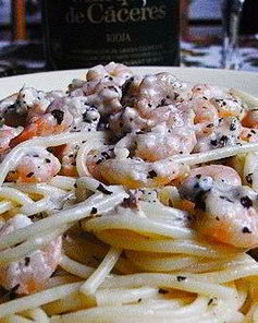 Паста с креветками в чесночно-сливочном соусе