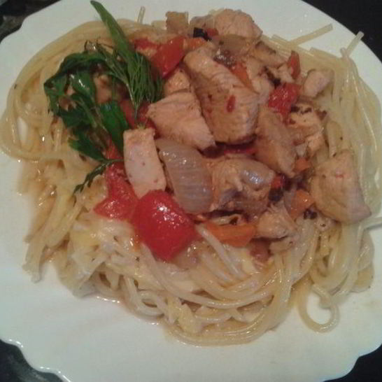 Рецепт пасты с куриным филе и сладким перцем