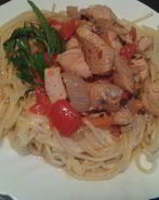 Паста с куриным филе и сладким перцем