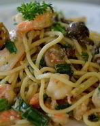 Спагетти с креветками и грибами