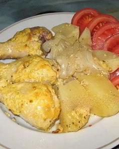 Куриная голень с картошкой в духовке