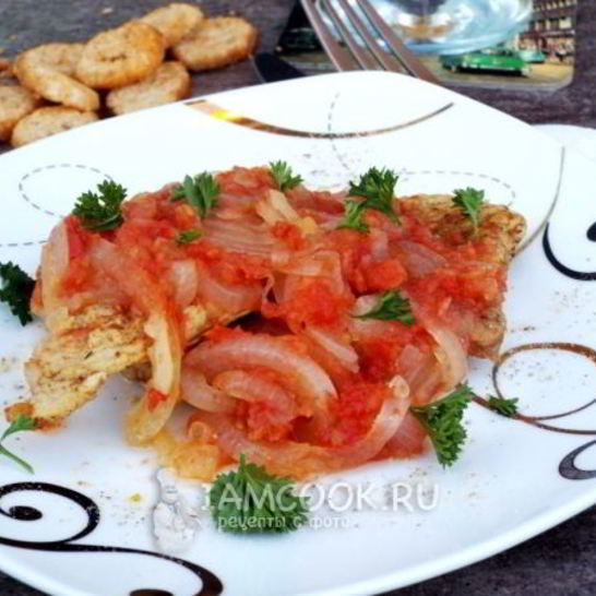 Рецепт отбивных с луком и томатами в мультиварке