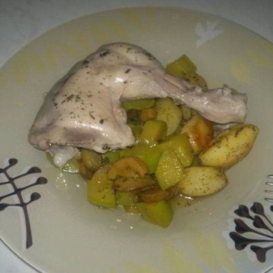 Рецепт отварных куриных ножек с тущеным кабачком и грибами и паровой картофель в духовке