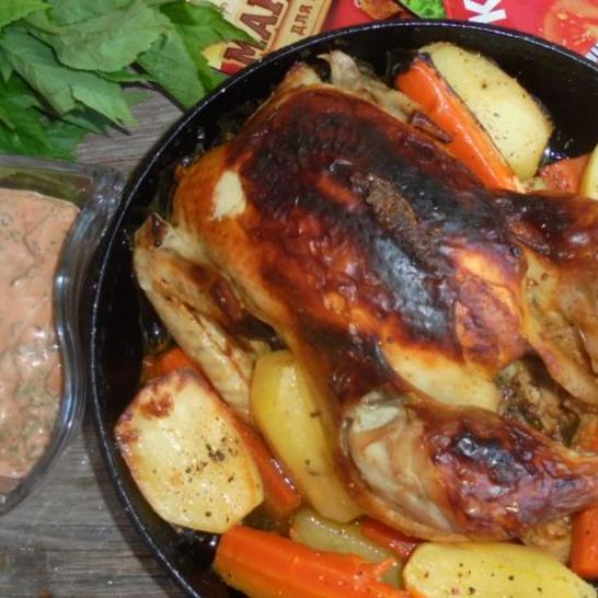 Рецепт запеченной курицы с ассорти-маринадом махеев и пикантным соусом