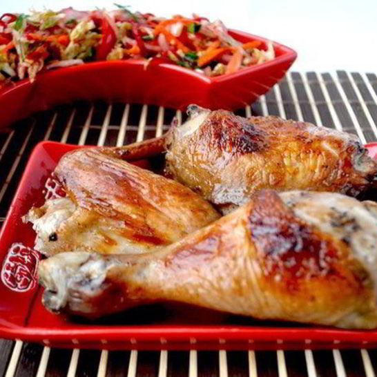 Рецепт запеченной курицы с овощным салатом