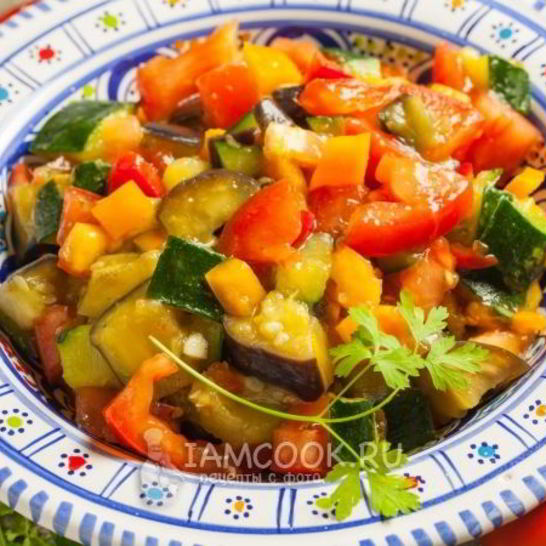 Рецепт кабачков с баклажанами, помидорами и перцем