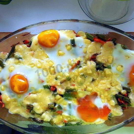 Рецепт стручковой фасоли запеченой с яйцами