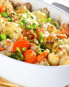 Цветная капуста, запеченная с овощами и индейкой