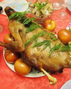 Гусь с гречкой, грибами и печенью в рукаве