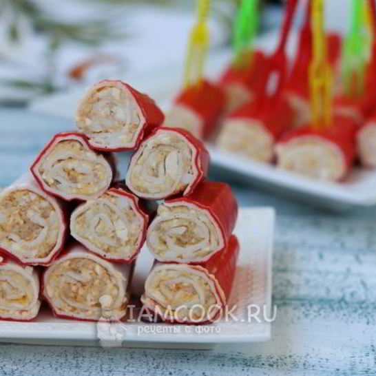 Рецепт крабовых палочек, фаршированных печенью трески