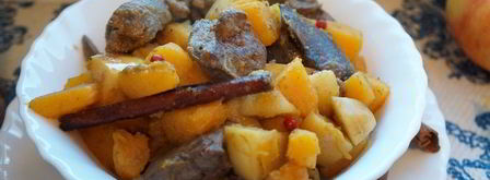 куриная печень с тыквой и яблоками. Шаг 7