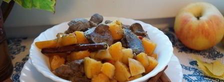 куриная печень с тыквой и яблоками. Шаг 10