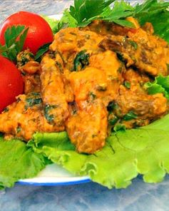 Печень говяжья по-строгановски классически