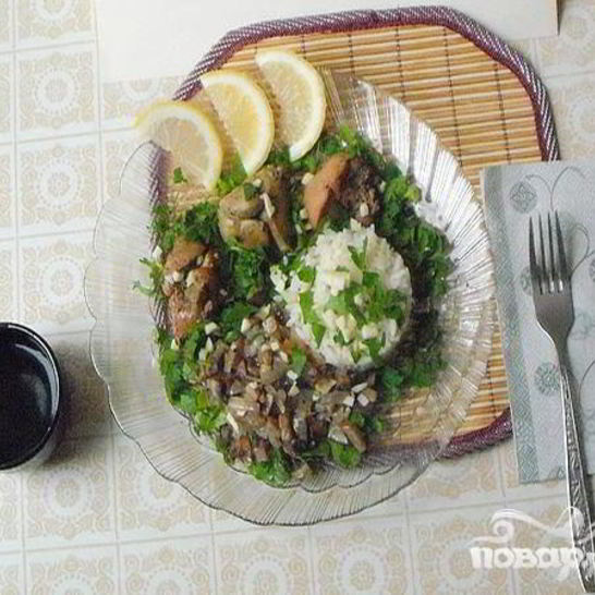 Рецепт печени с рисом и грибами