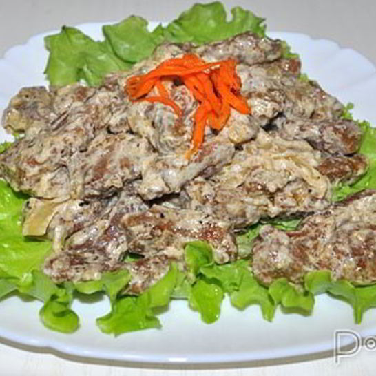 Рецепт печени в сметанно-горчичном соусе