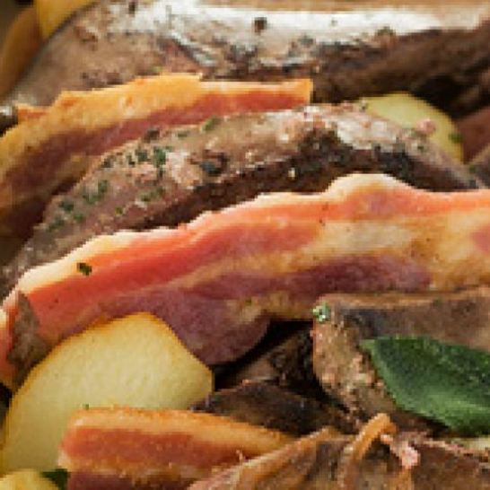 Рецепт телячьей печени с беконом и картофелем