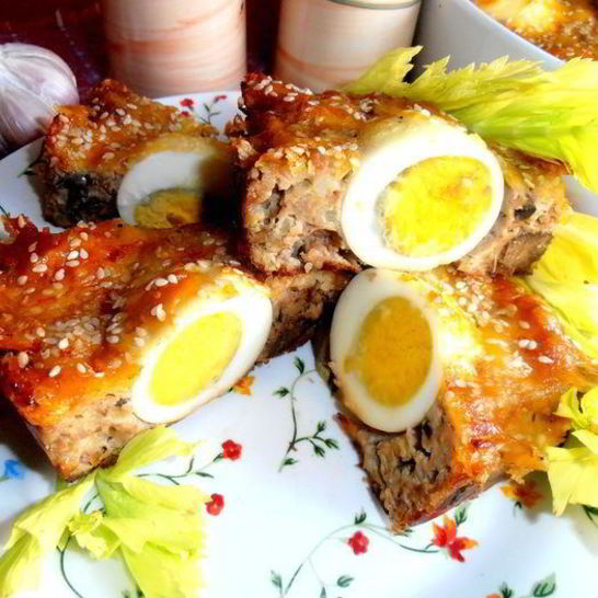 Рецепт воскресного мясного кольца с печенью и грибами