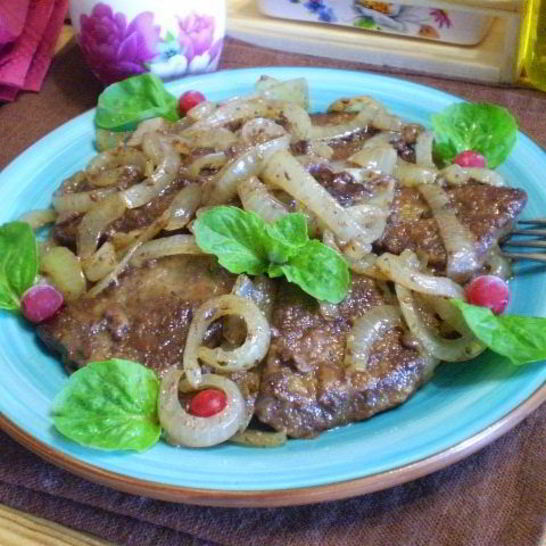 Рецепт жареной печени с луком