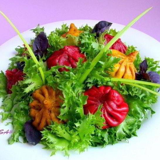 Рецепт постных цветных хинкали к 8 марта