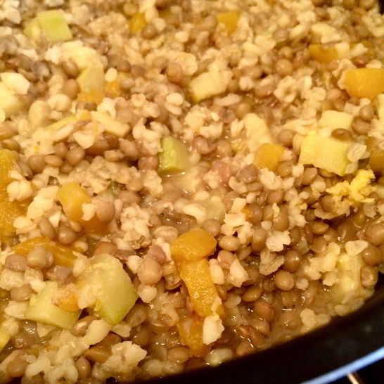 Рецепт плова из чечевицы и булгура с цукини и тыквой