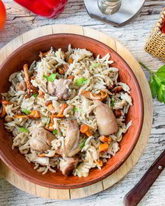 Плов с курицей и лисичками