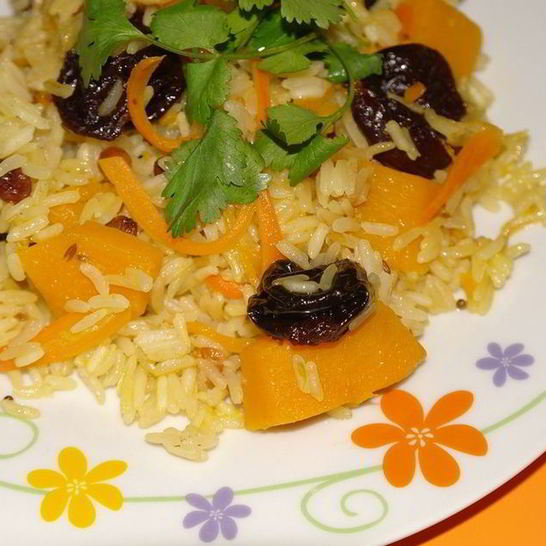 Рецепт плова с тыквой, черносливом и изюмом