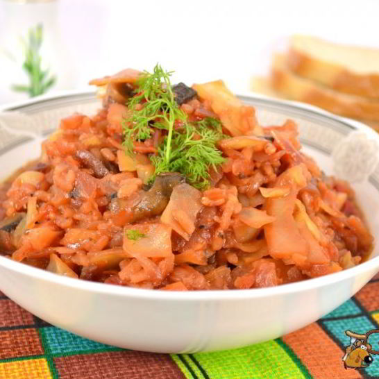 Рецепт овощного рагу с рисом и шампиньонами в мультиварке