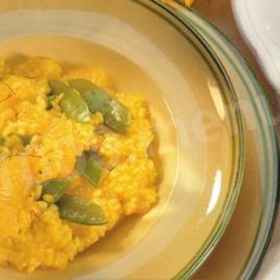 Рецепт ризотто с апельсинами, сахарным горошком и шафраном