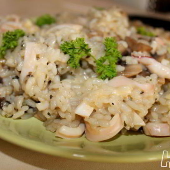 Рецепт ризотто с кальмарами и шампиньонами