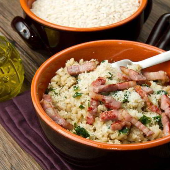 Рецепт ризотто с копченым беконом и шампиньонами