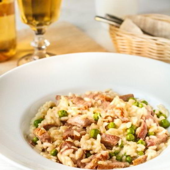 Рецепт ризотто с уткой и молодым горошком