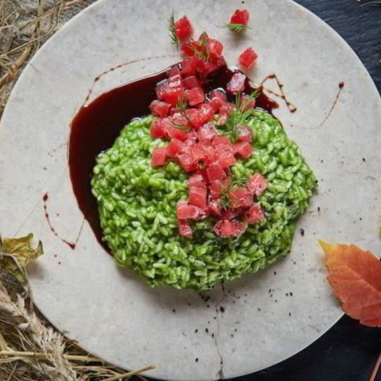 Рецепт ризотто со шпинатом, свежим тунцом и соусом терияки