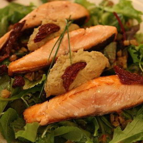 Рецепт семги с баклажанным пюре