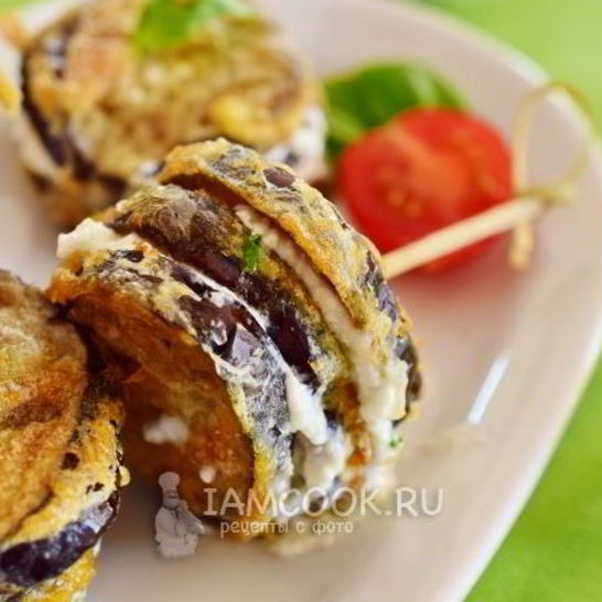 Рецепт шашлыка из баклажана в кляре с сыром