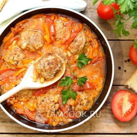 Рецепт тефтелей в томате с фасолью и перцем